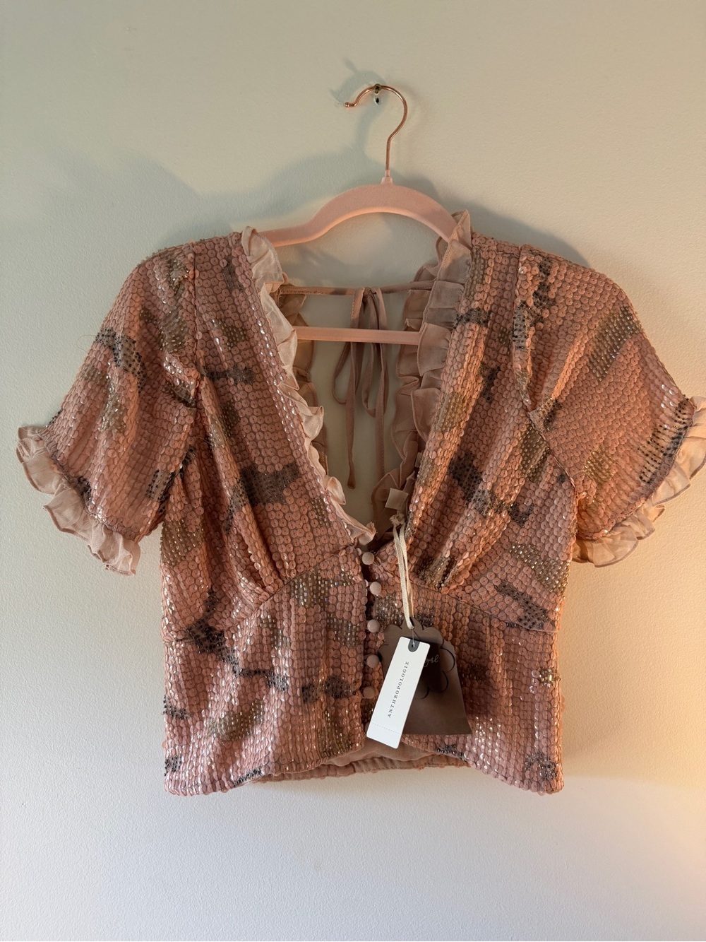 NWT Anthropologie Forever That Girl Sequin Ruffle Crop Top XS